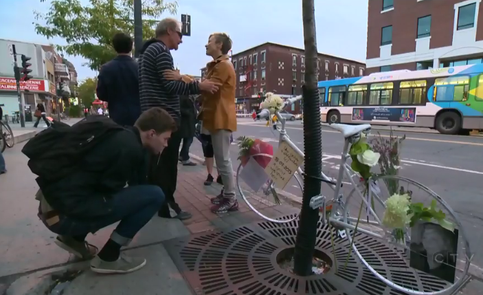 Montreal Dooring Fatality Ghost Bike.