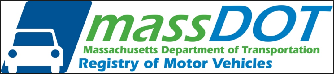 MassDOT Registry of Motor Vehicles Logo. MassDOT is Massachusetts Department of Transportation & includes the RMV.