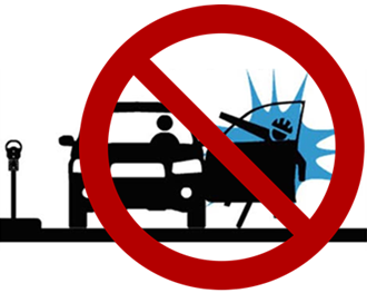 Graphic to Prohibit Dooring of Bicyclists. A composite by Dutch Reach Project comprised of New Haven CT TT&P "Doors Hurt" graphic + universal NO symbol.