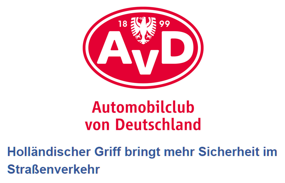 AvD Automobilclub von Deutschland endorses the Dutch Reach far hand method for road safety for cyclists to prevent doorings.  Dutch handle brings more safety on the road to prevent doorings.
