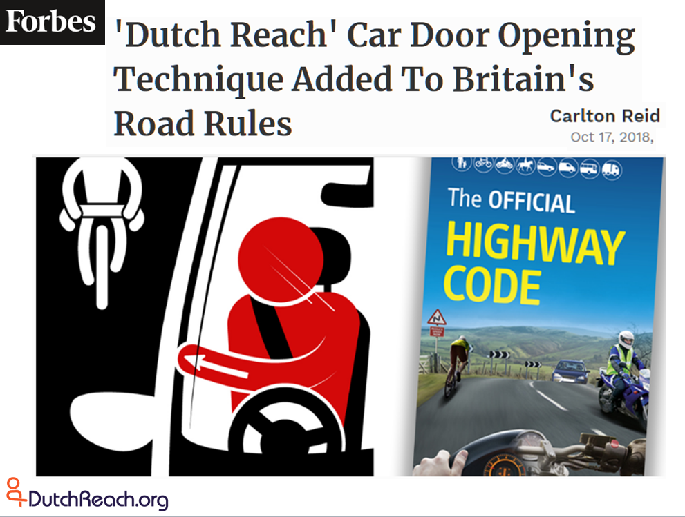 Department for Transport adds far hand anti dooring method & close pass advisories to new Highway Code, to save cyclist lives.