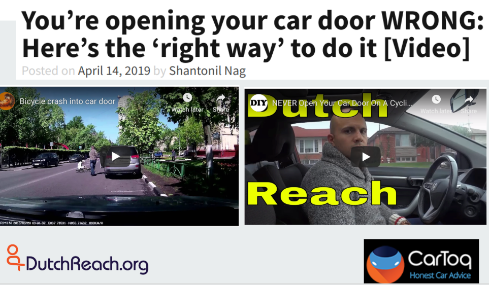 Article & videos on how not and how to open car door safely to avoid dooring cyclists.
