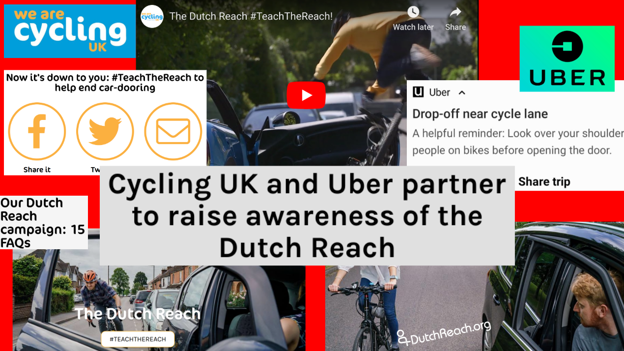 We Are Cycling UK Dutch Reach campaign with UberUK illustrative image of campaign video & website campaign content